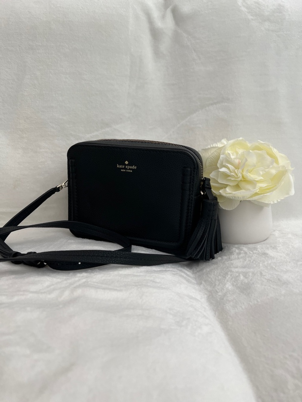 kate spade Black Pebbled Leather Crossbody with Tassel